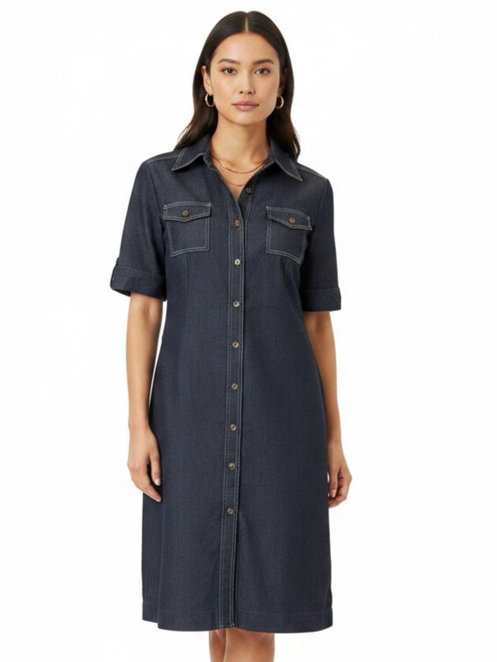 Tahari Arthur S. Levine Denim Shirt Dress